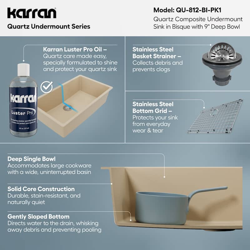 Karran Undermount 32.5 in. Large Single Bowl Quartz Kitchen Sink Kit