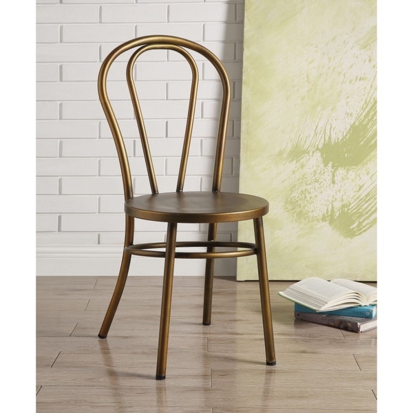 Set of Two Metal Side Chairs, Antique Copper