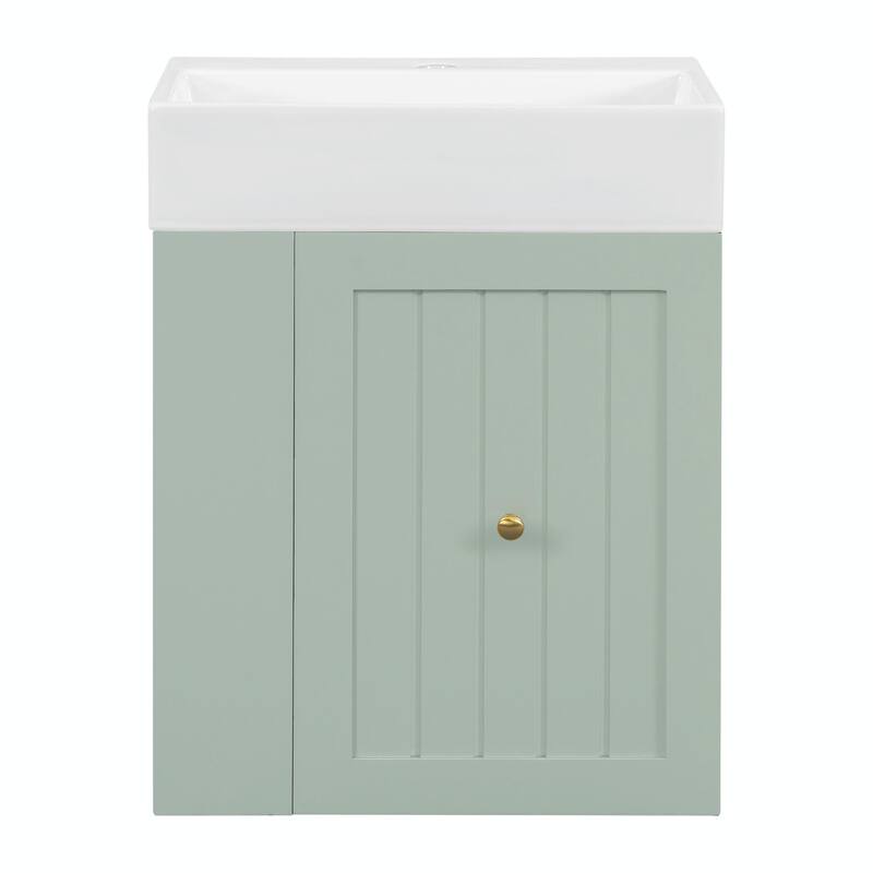 20-Inch Bathroom Vanity with Ceramic Sink - MDF Storage Cabinet with Drawer, Side Shelf and Silver Handle