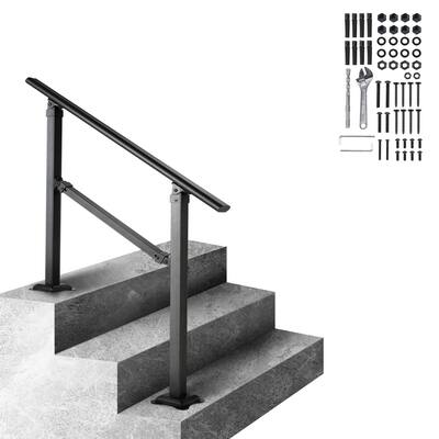 VEVOR Stair Handrail Railing 3 ft 3 Steps w/ Installation Kit Carbon Steel Black - 3 Steps