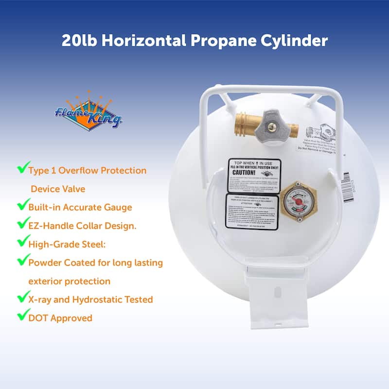 Flame King 20LB Horizontal Propane Cylinder Tank with Valve and Gauge