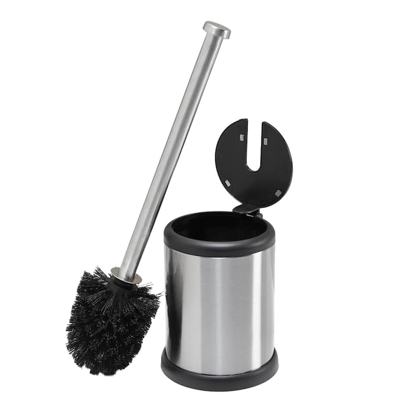 Bath Bliss Self Closing Lid Toilet Brush and Holder in Stainless Steel
