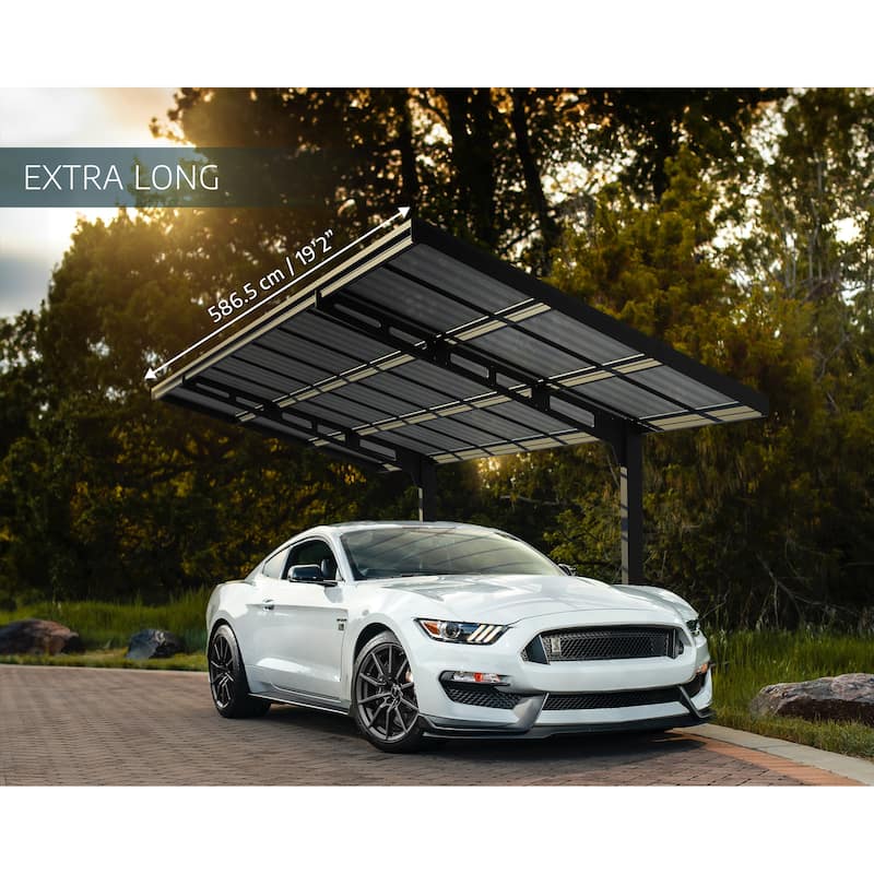 Sydney 10 ft. Wave Single & Double Carport Kit - Black Structure & Corrugated Solar Grey Panels - 10 ft. x 20 ft. - Black