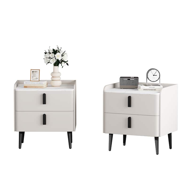 Roomfitters 2-Piece Nightstand Set with 2 Drawers and Marble-Pattern Top, Modern Bedside or End Tables for Bedroom
