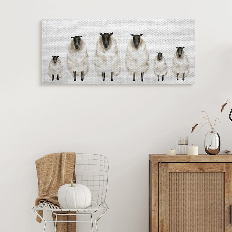 Stupell Fluffy Farm Sheep Minimal White Plank Pattern Canvas Wall Art