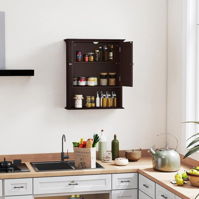 Wall Mounted MDF Bathroom Storage Cabinet with Doors and Shelf Organizer Ideal for Small Spaces - 23.5" x 7.5" x 28" (L x W x H)