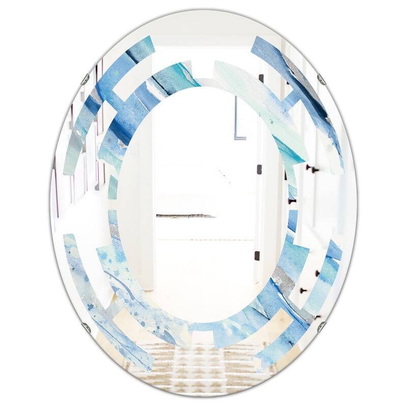 Designart 'Blue Silver Spring I' Printed Modern Round or Oval Wall Mirror - Space