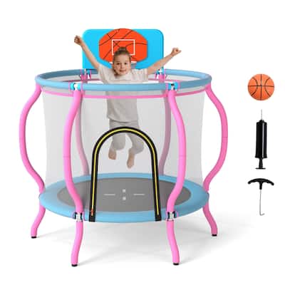 Gymax 48'' Kids Trampoline Indoor & Outdoor Pumpkin Trampoline - Pink, Light Blue