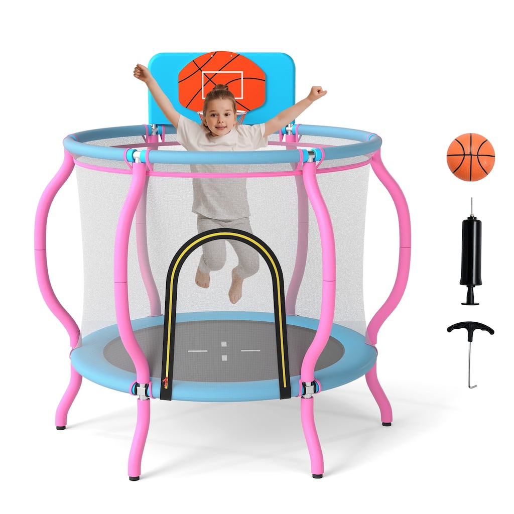 Gymax 48'' Kids Trampoline Indoor & Outdoor Pumpkin Trampoline - Pink, Light Blue