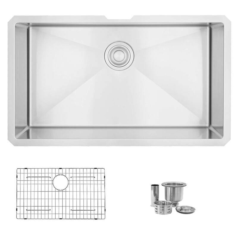 Undermount 32" Single-Bowl Stainless Steel Kitchen Sink S-323XG - 32" x 18" x 10"