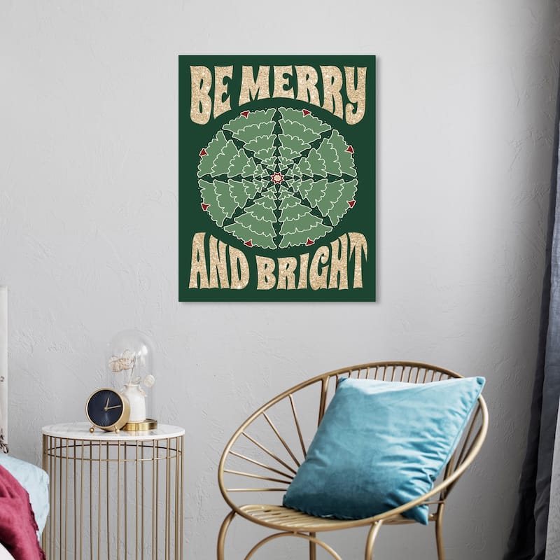 Wynwood Studio Canvas Holiday and Seasonal Merry and Bright Glitter Christmas Gold Glam Wall Art Canvas Print - 20 x 24
