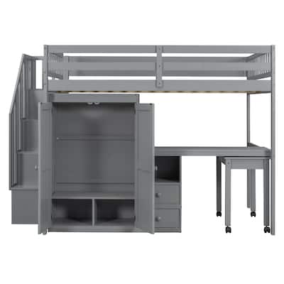 Full Size Loft Bed With Stairs,Bookshelf,Drawers,Desk & Wardrobe-Space-Saving Multifunctional Furniture For Kids & Teens
