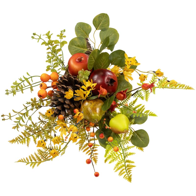 Apples, Berries and Pears Artificial Fall Harvest Cornucopia - 20" - Brown and Green