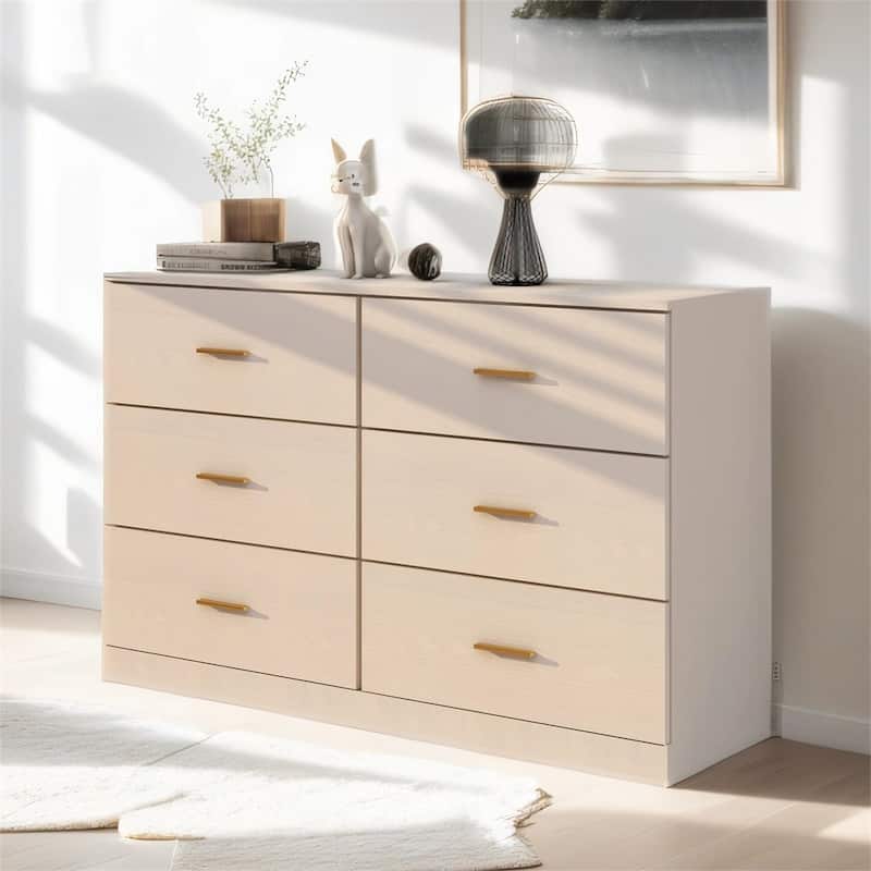 White 6-Drawer Dresser, Ample Storage Wide Chest of Drawers, Sturdy - Antique White
