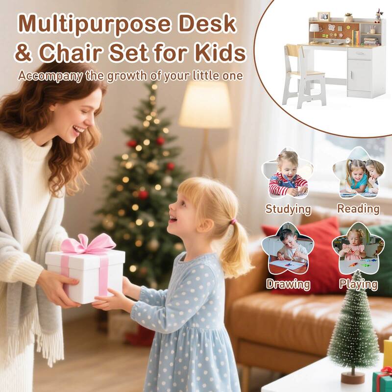 Costway Kids Study Desk and Chair Set Wooden Children Writing Table - See Details
