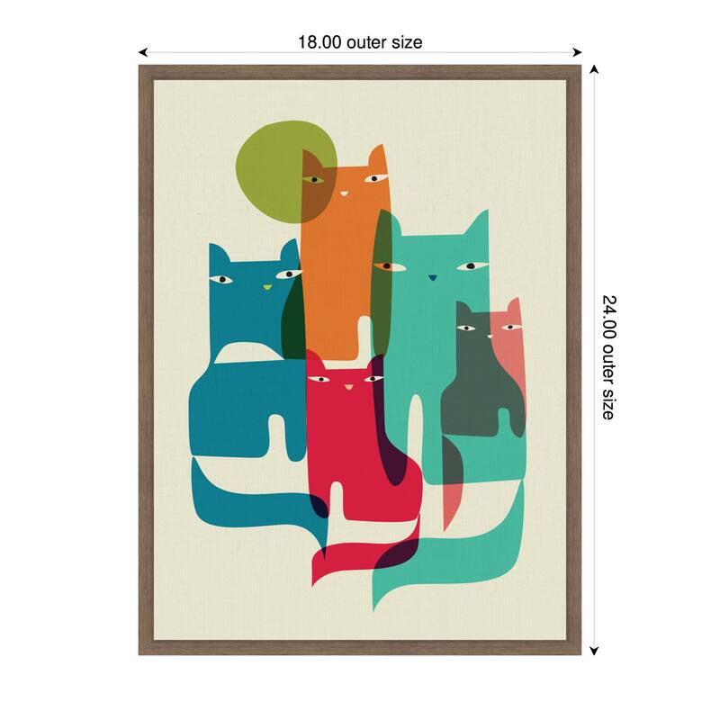 Kate and Laurel Sylvie Retro Cats Under The Moon Framed Canvas by Rachel Lee