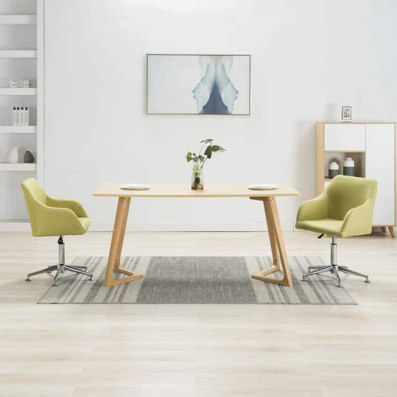 vidaXL Dining Chair 2 Pcs 360 Degrees Swivel Accent Chair with Arms Fabric - 21.7" x 20.9" x (30.7"-36.2") - Green