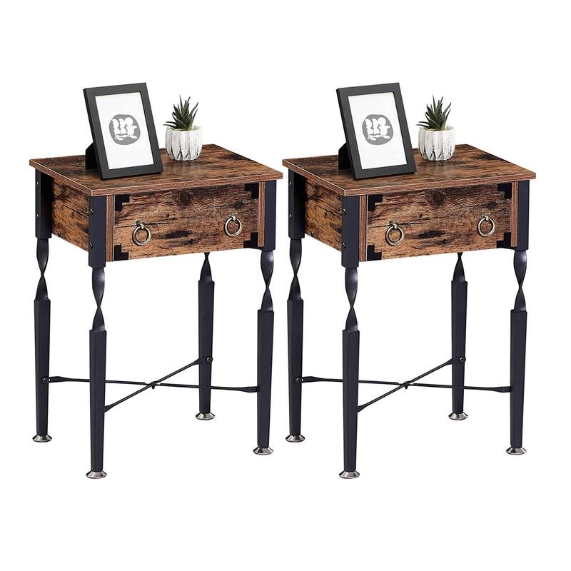 VECELO Nightstands, Coffee Table, Modern Coffee Table Sets, Rustic Brown, Set of 1/2/3 - 2-pieces Nightstands