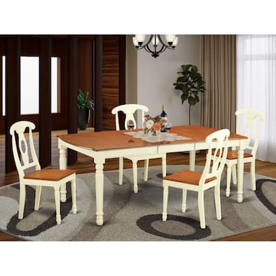 Rustic Dining Room Set - 5 Piece Table & Chair Set - Kitchen Table with Leaf - Buttermilk & Cherry Finish