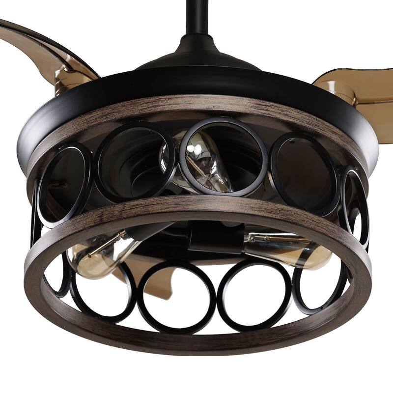36-in Modern Matte Black 3-Blade 3-Light Retractable Caged Ceiling Fan with Wall Control - 36-in W x 17.4-in H