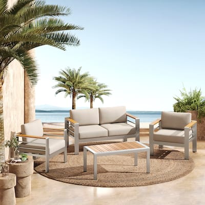 Christopher Knight Home - Everett Outdoor Aluminum 4-piece Patio Chat Set