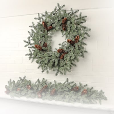 24" Natural Touch Fir Pine W/Cones Wreath - Green - 24-Inch