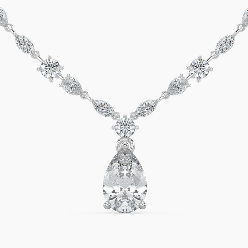 14K Gold Lab Grown Diamond Alternating Diamond Lined Pear Drop Necklace