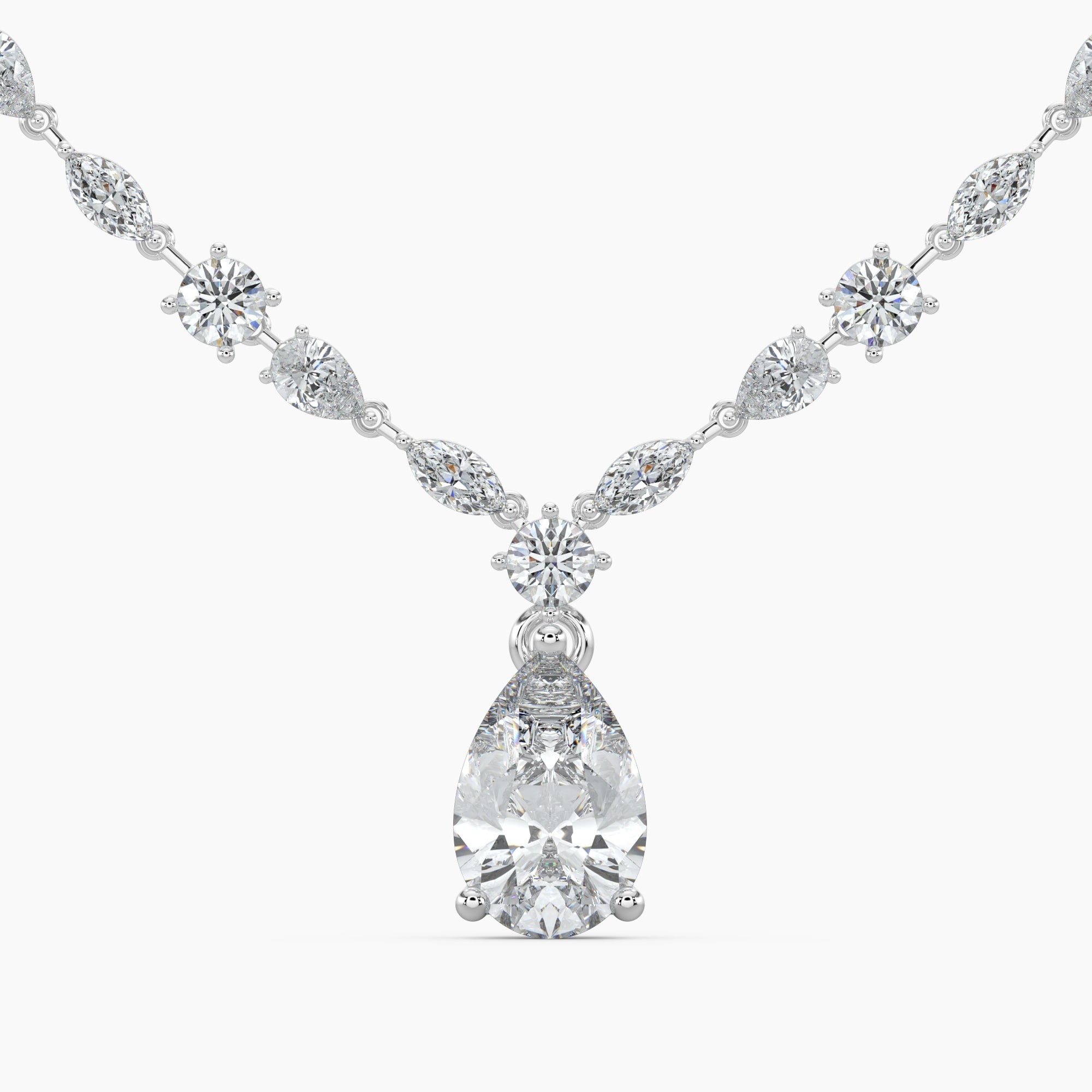 14K Gold Lab Grown Diamond Alternating Diamond Lined Pear Drop Necklace