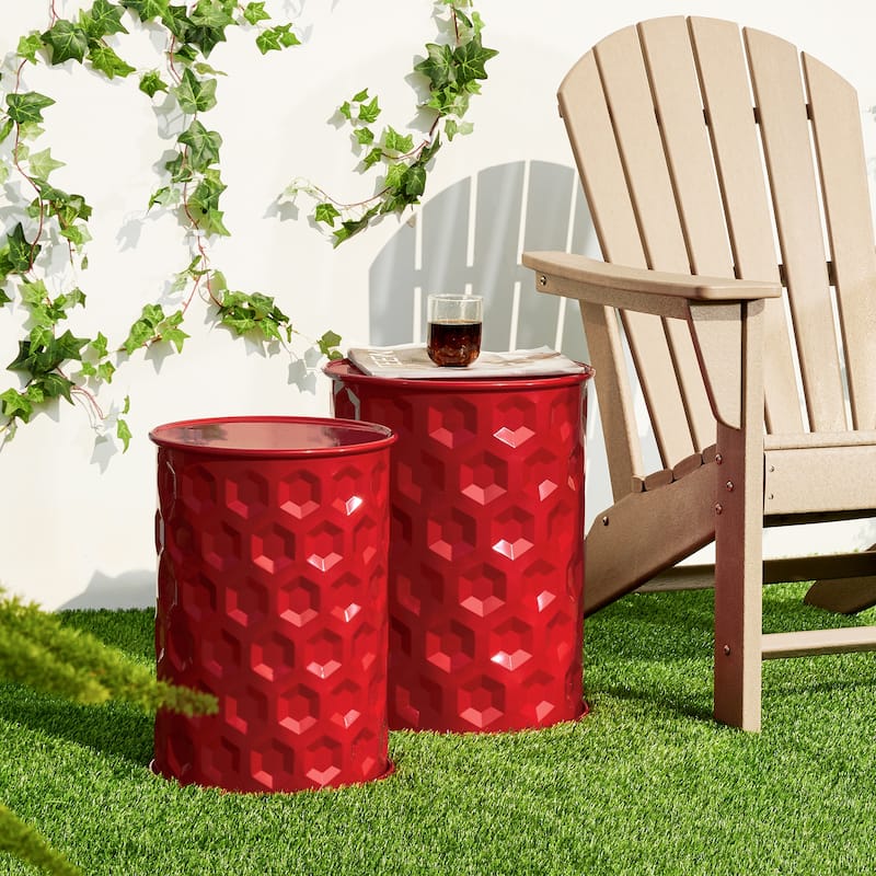 Glitzhome Set of 2 Glossy Black Metal Outdoor Table Accent Stool - 14.25"W x 14.25"D x 18.75"H