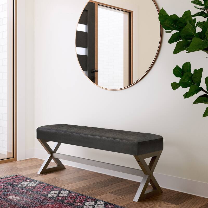 WYNDENHALL David 48 inch Wide Contemporary Rectangle Ottoman Bench - Distressed Black