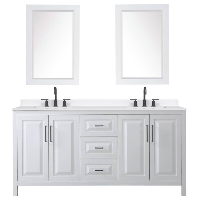 Daria 72-inch Double Vanity, 3 Hole Quartz Top, 24-inch Mirrors