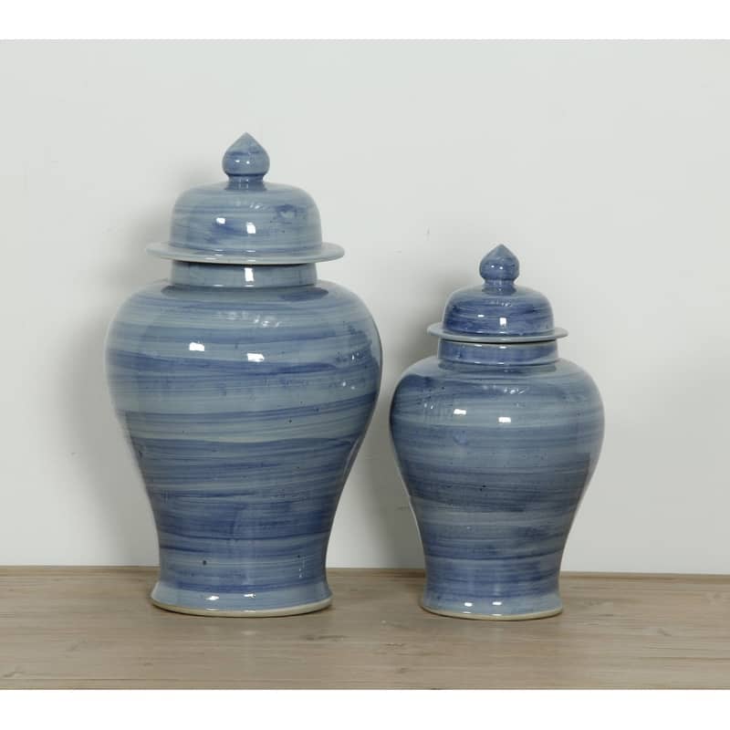 Lily's Living 15.35 in H Blue Porcelain Indoor/Outdoor Temple Jar