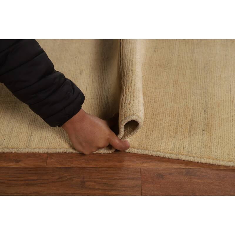 Modern Beige Gold Muted Gabbeh Oriental Area Rug Handmade Wool Carpet - 5'10"x 8'10"