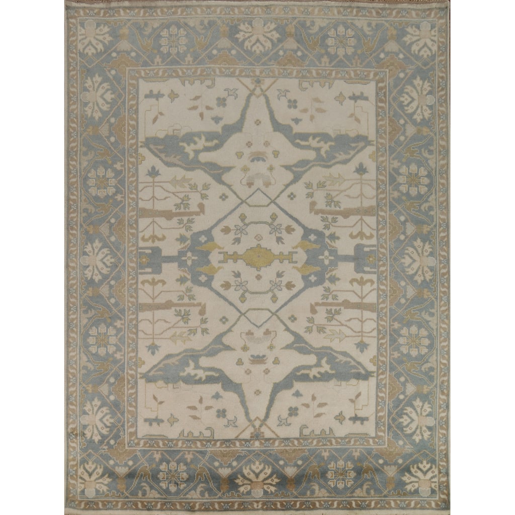 Ivory Oushak Indian Area Rug Handmade Wool Carpet - 8'1"x 9'10"