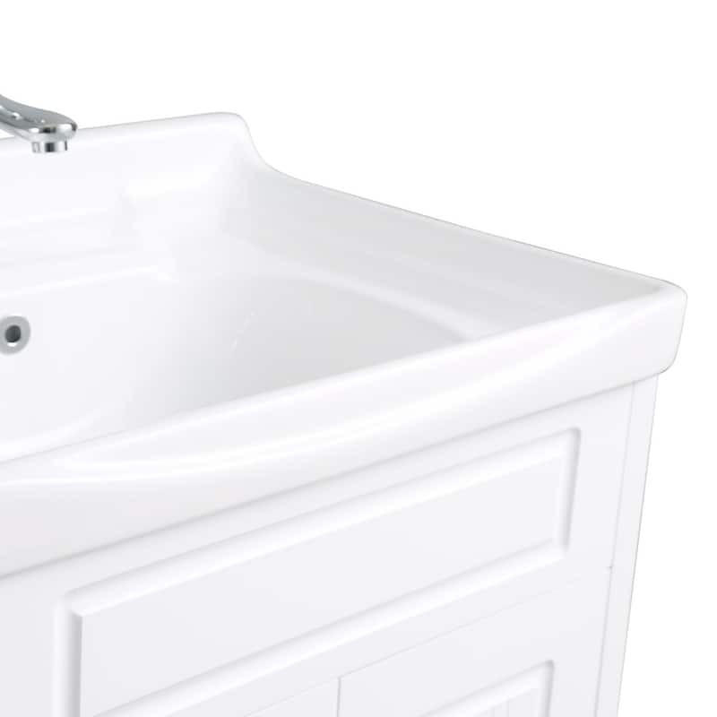24.25" Adeline White Wall Mounted Bathroom Vanity with Sink, Faucet, Drain and Overflow
