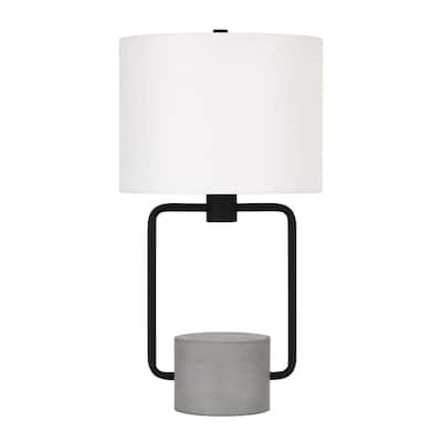 22" Black and Gray Concrete Table Lamp With White Drum Shade - 12" x 12" x 22"