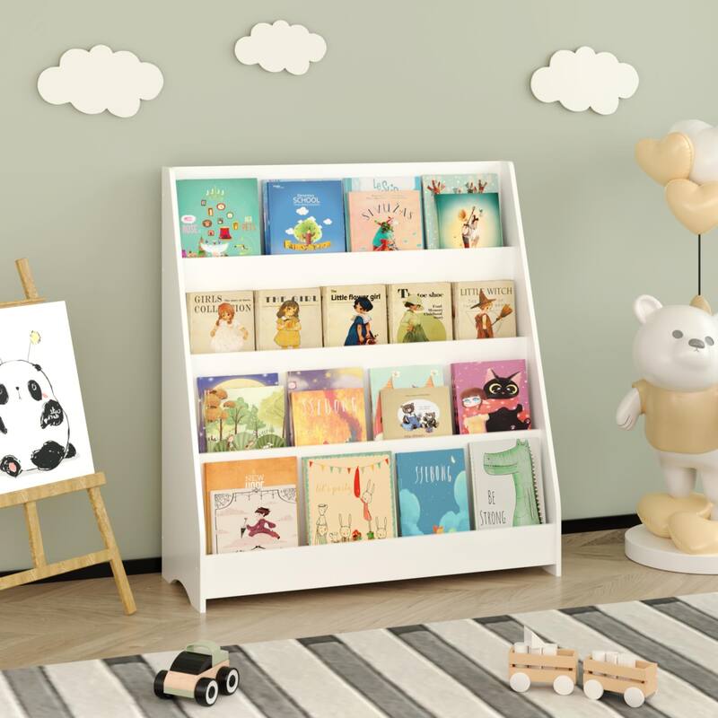 4-Tier Kids Bookshelf, Toddler Book Display Shelves, Helps Keep Bedrooms, Playrooms, and Classrooms Organized,Natural