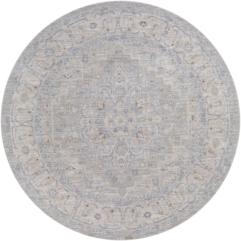 Betty Classic Medallion Area Rug - 6'7" x 6'7" Round - Beige/Grey