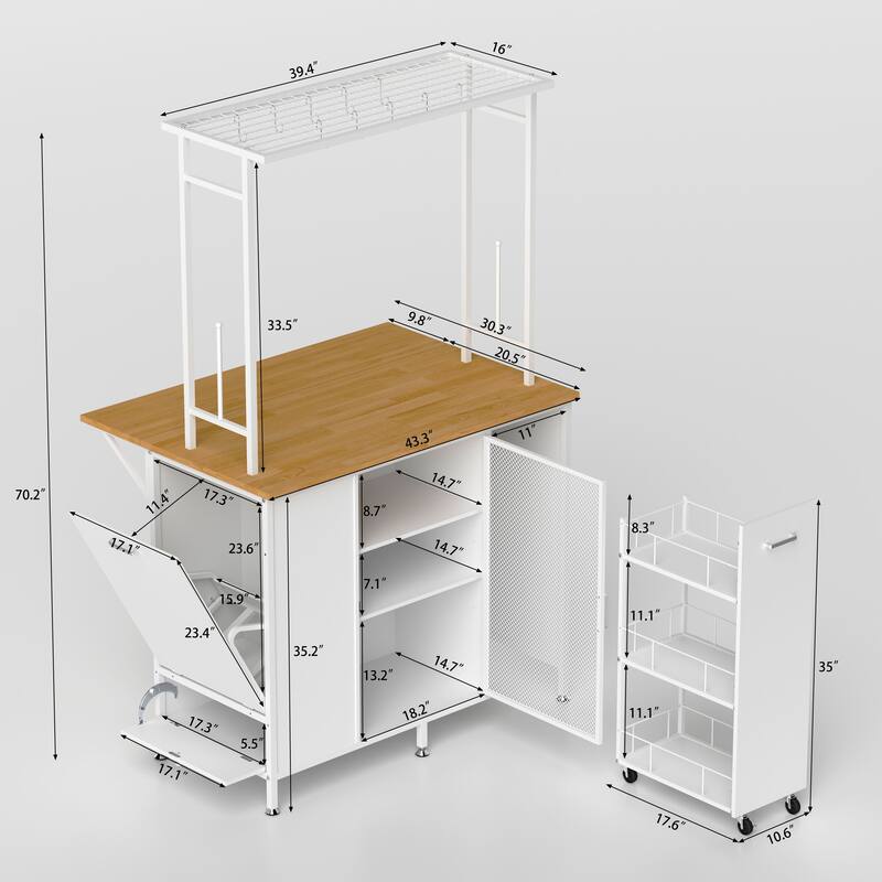 Rolling Kitchen Island Large Storage Cabinet with Folding Flip-Up Panel, Metal Coffee Bar Table Organizer Workstation w/ Drawers