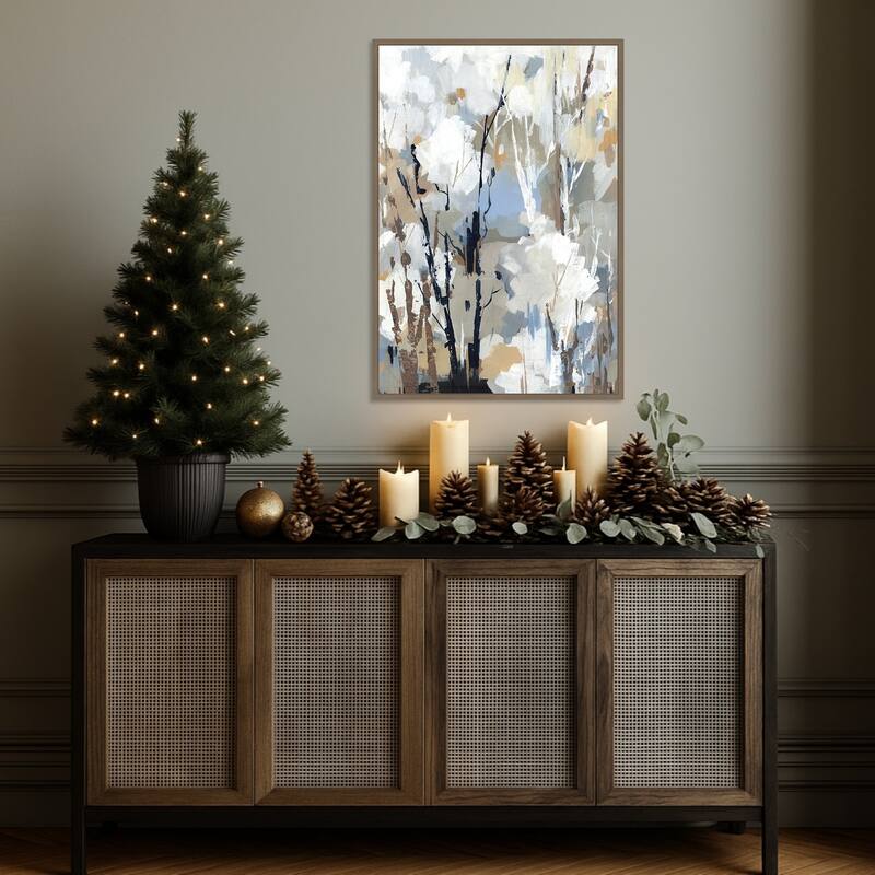 Silversong Birch II by Lera Framed Canvas Wall Art Print - Sylvie Dark Gold