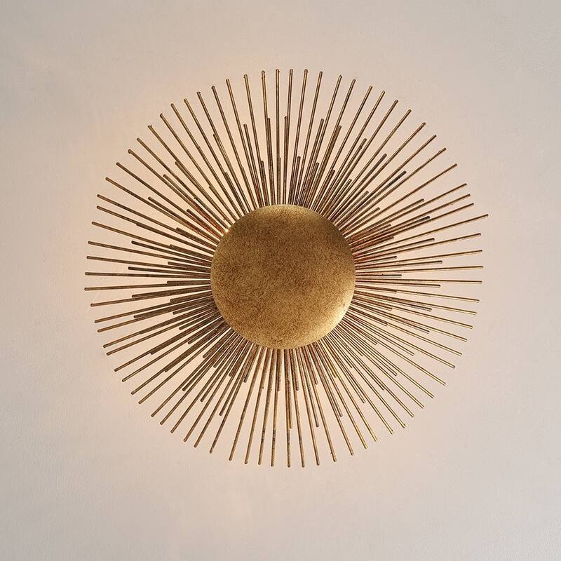 3-Light Vintage Luxe Gold Leaf Sunburst Semi Flush Ceiling Light