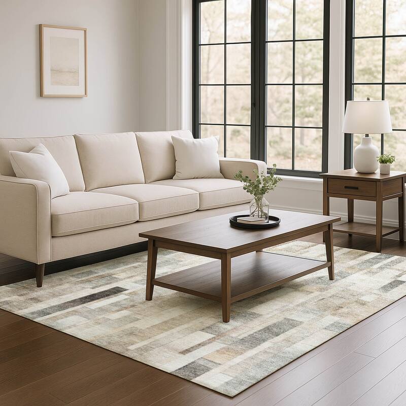 Premium Washable Super Soft Geo Stripe Mayfield Rug - Taupe - 10' x 14'
