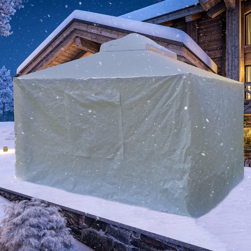 Domi 8' x 8' Universal Winter Gazebo Cover, All Season Waterproof Enclosed Cover with Sidewalls & Ventilated Mesh Windows, White