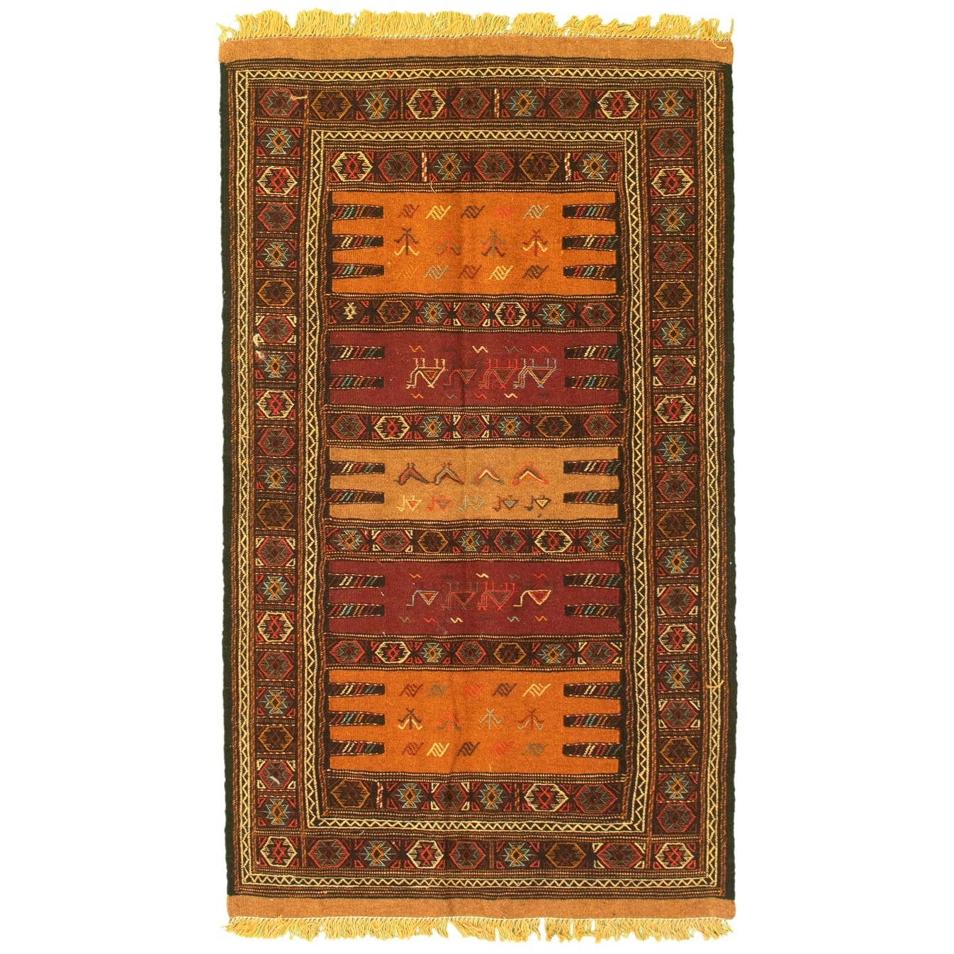 eCarpet Gallery Area Rug for Living Room Bedroom 321028 Ottoman Natura Bordered Red Kilim 3'7 x 5'11 Hand-Knotted Wool Rug eCarpet Gallery Area Rug for Living Room Bedroom 321028 Ottoman Natura Bordered Red Kilim 3'7 x 5'11 Hand-Knotted Wool Rug