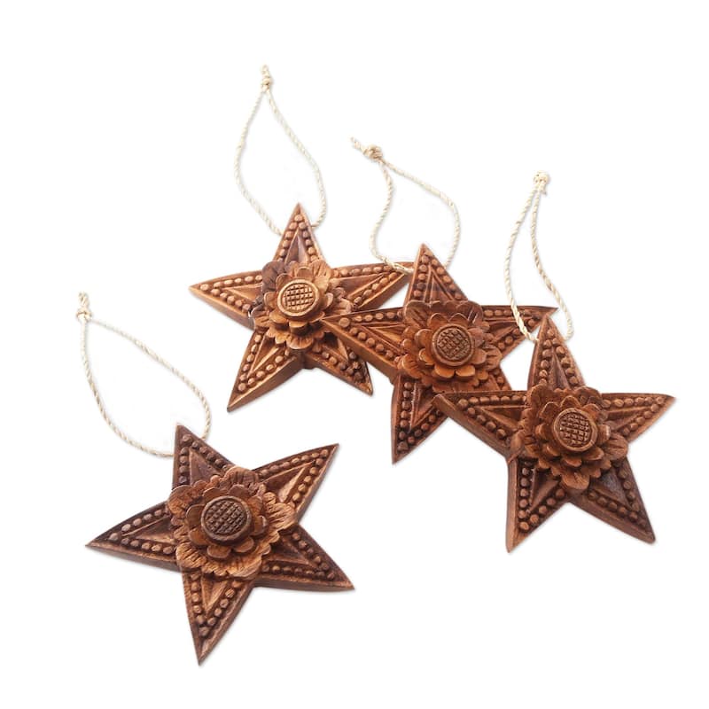 Novica Handmade Little Lotus Wood Holiday Ornaments (Set Of 4)