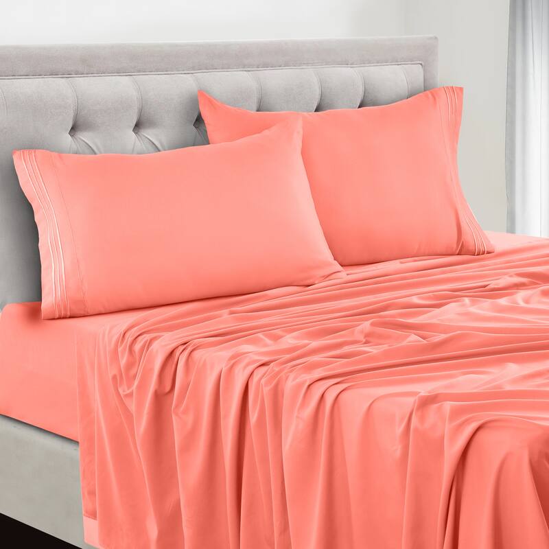 6 Piece Bed Sheet Set Deep Pocket Ultra Soft Microfiber Bedding Sheets - Twin XL - Coral