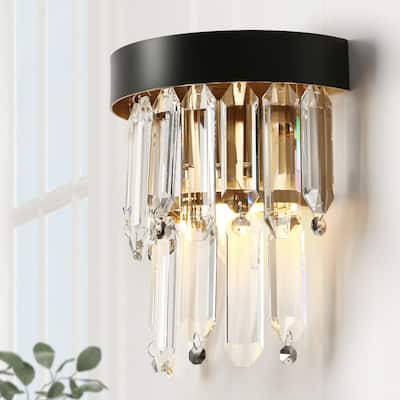 Modern 1-Light Luxury Crystal Wall Sconce Black Gold Bathroom Vanity Light - W7.9" x H10"