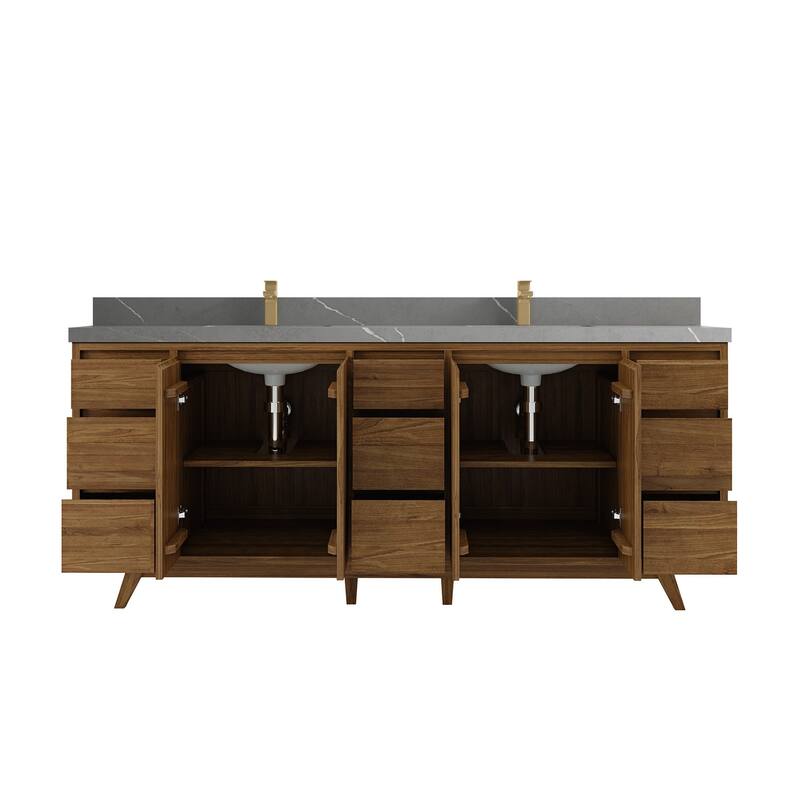 Willow Collections 84 in. W x 22 in. D Madison Teak Double Sink Bathroom Vanity with Countertop