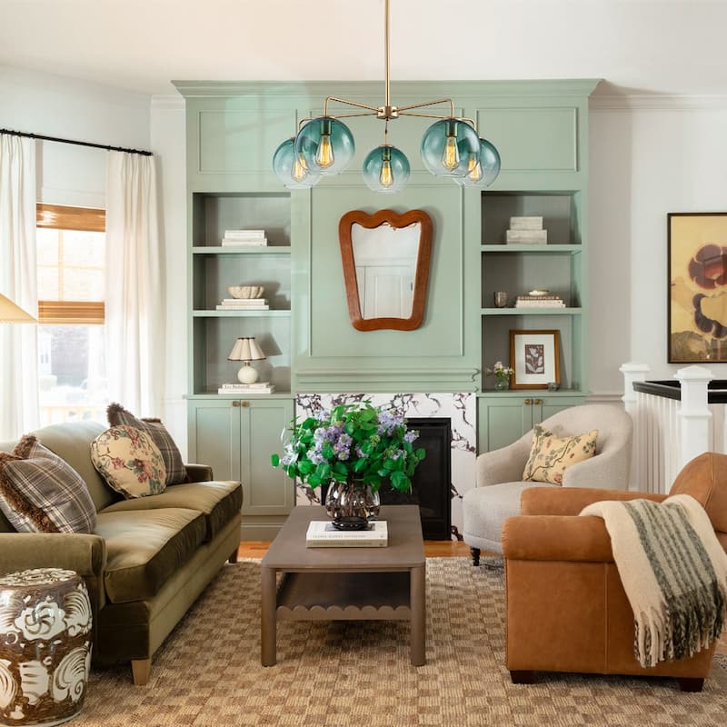 Mid-century 5-Light Glass Globe Bubble Round Chandelier - 35in Wide