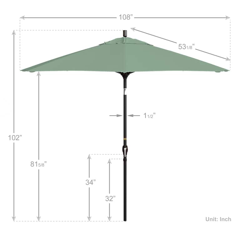 California Umbrella 9' Rd. Aluminum Patio Umbrella, Crank Lift with Push Button Tilt, Bronze Finish, Pacifica Fabric